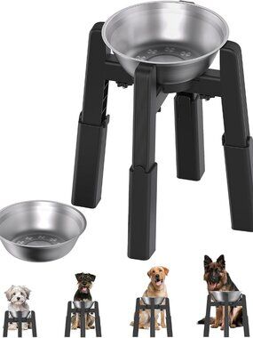 Adjustable CZPET Elevated Dog Bowl Stand with 51oz Stainless Steel Bowl Large